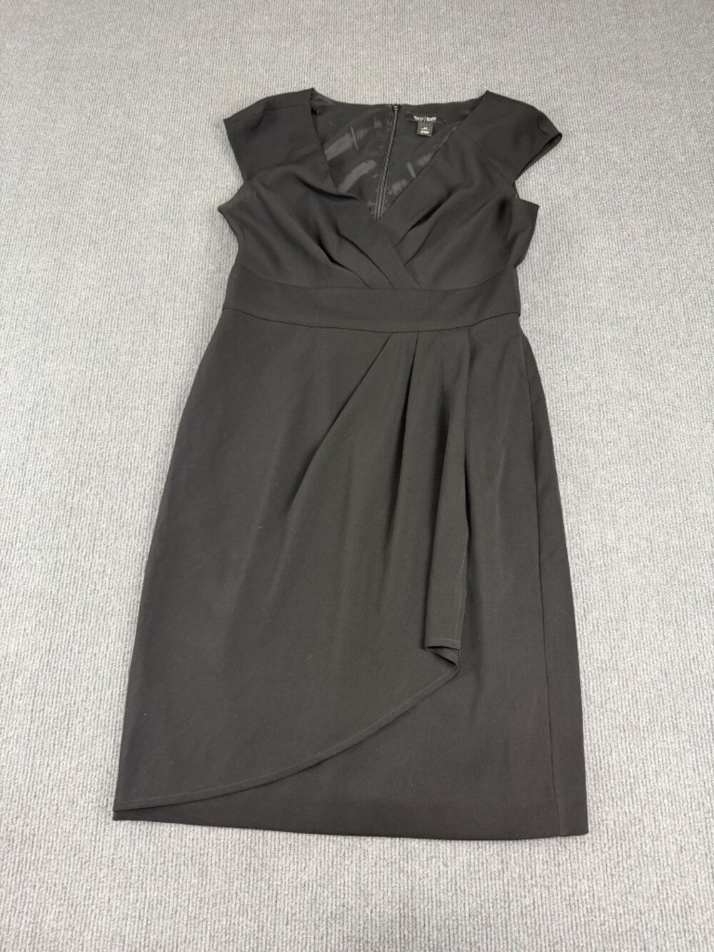 White House Black Market Womens Black Sheath Cap Sleeves Wrap Detail Dress 12